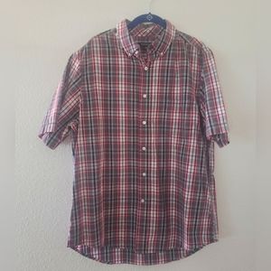 GEORGE Red Gray Plaid Collared Button Down Shirt
